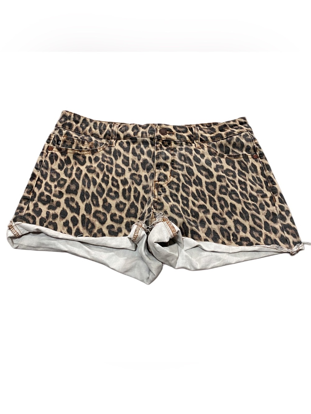 Judy Blue Leopard Print Jean Shorts in Tan & Black - Picture 2 of 9